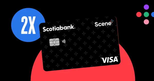 The Scotiabank Scene+ Visa Card on a red and black background.